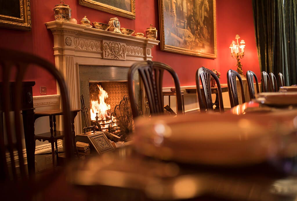 The Dining Room at Englefield Estate with fireplace