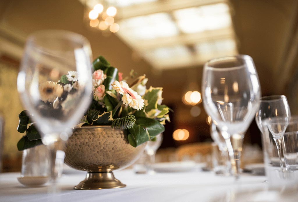 table centre piece in The Long Gallery at Englefield Estate